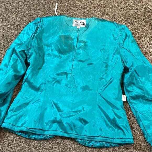 Vintage Nah Nah Collection Women’s Teal Sequin Emerald Turquíes Blazer Size 12 - Picture 9 of 12